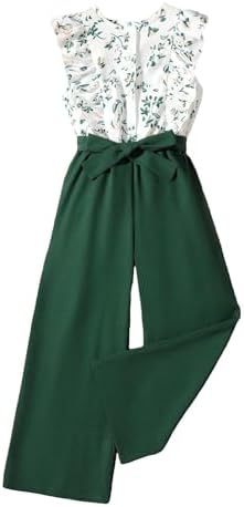 Floral Print Sleeveless Ruffle Trim Belted Pants Jumpsuit