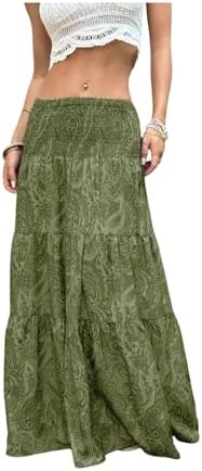 Floral Print Smocked Low Rise Skirt Tiered Ruffle Summer