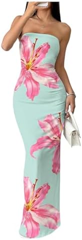 Floral Print Strapless Tube Dress Bodycon Split Vacation