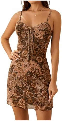Floral Print Tie Front Spaghetti Strap Vintage Cami Short