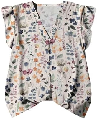 Floral Short Sleeve Blouses Shirt Boho Button Down Shirt