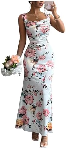 Floral Sleeveless Boho Maxi Dress Fishtail Bodycon