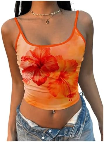 Floral Spaghetti Strap Crop Cami Top Summer Fitted Party