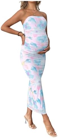 Floral Strapless Bodycon Long Maternity Wedding Guest