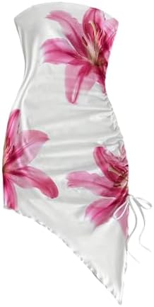 Floral Strapless Short Dress Bandeau Asymmetrical Hem