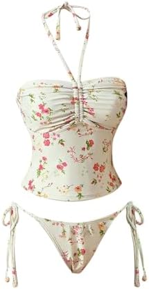 Floral Tankini Sets Halter String Swimsuit Tie Side Two
