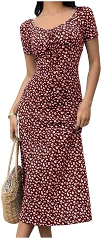 Floral Tie Front Midi Beach Dress Short Sleeve Wedding