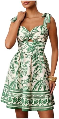 Floral Tie Shoulder Boho Dress Sleeveless Smocked Ruffle