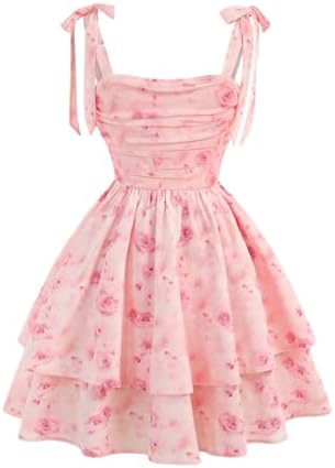 Floral Tie Shoulder Layered Ruffle Boho Short Cami Dress