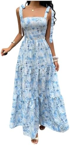 Floral Tie Shoulder Maxi Dress Smocked Tiered Ruffle