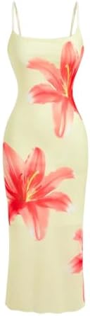 Flower Mesh Cami Midi Dress Spaghetti Strap Bodycon