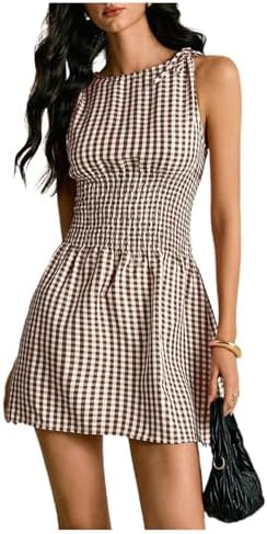 Gingham A Line Dress Mini Checkered Elegant Dresses