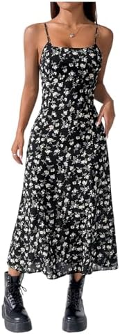 Going Out Floral Backless Cami Spaghetti Strap Midi Sun