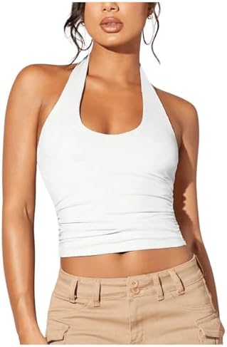 Going Out Halter Tank Top Sleeveless Ruched Open Back