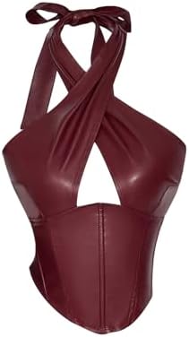 Going Out Leather Halter Tops Sleeveless Criss Cross Date