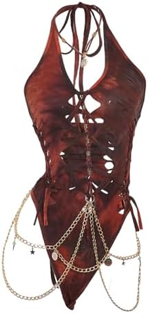 Gothic Cut Out Lace Up Bodysuit Going Out Halter Neck