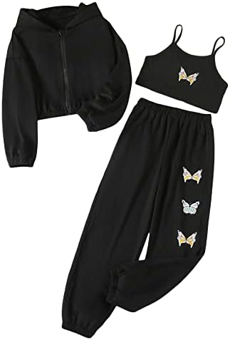 Graphic Print Clothes Cami Top Sweatpants Set with Jacket