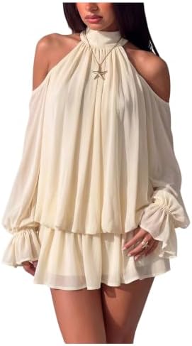 Halter Cold Shoulder Drop Waist Mini Dress Vacation