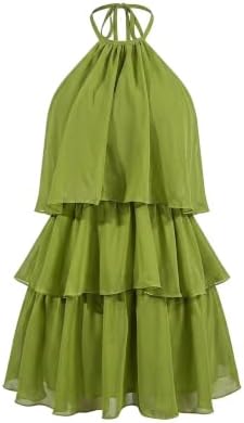 Halter Sleeveless Tiered Layered Ruffle Mesh Mini Dresses