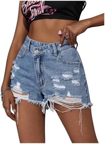 High Waisted Distressed Denim Shorts Ripped Y2k Mini Jean