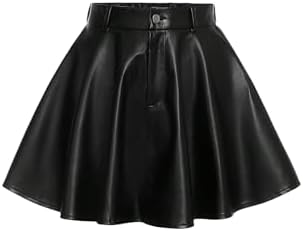 High Waisted Faux PU Leather Skirt A Line Skater Skirts