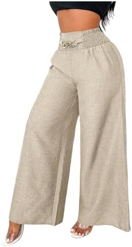 High Waisted Wide Leg Pants Metal Chain Work Business
