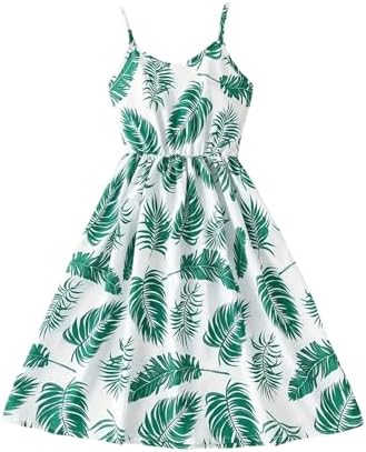 Leaf Print Spaghetti Strap Cami Dress Summer Flowy A Line