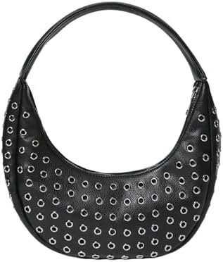 Leather Boho Handbag Y2k Studded Shoulder Bag Underarm Bag