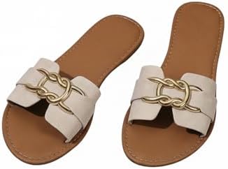 Leather Metal Decor Flat Sandals Dressy Open Toe Slip on