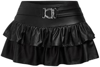 Leather Y2k Mini Skirt Layered Ruffle Gothic Punk Low