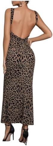 Leopard Sleeveless Tank Dress Boat Neck Backless Club