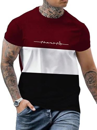 Letter Print Short Sleeve Colorblock Crewneck Casual Tee
