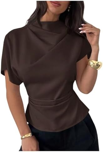 Mock Neck Work Dressy Casual Tops Elegant Dolman Sleeve