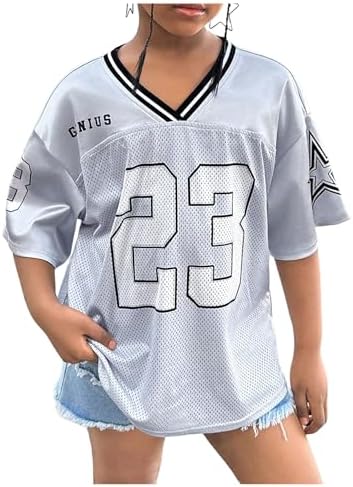 Number Jersey Print Shirts V Neck Short Sleeve Oversized