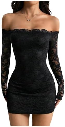 Off The Shoulder Bodycon Dress Lace Long Sleeve Party