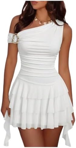 Off The Shoulder Mini Dress Sleeveless Layered Ruffle Y2k