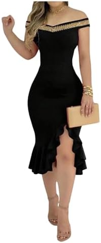 Off the Shoulder Ruffle Bodycon Dress Sleeveless Elegant