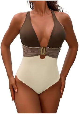 One Piece Swimsuit Cut Out Colorblock Tummy Control