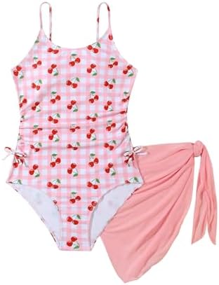 One Piece Swimsuit Cute Bow Cherry Plaid Bathing Suit