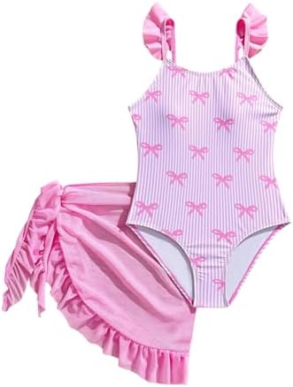 One Piece Swimsuit Cute Bow Striped Print Bating Suit