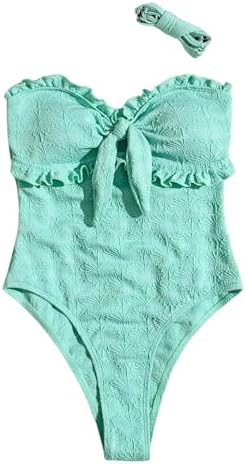 One Piece Swimsuit Knot Front Strapless Tummy Control