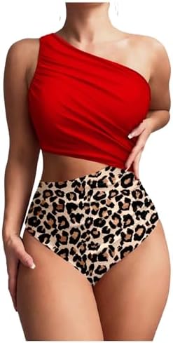 One Piece Swimsuit One Shoulder Leopard Print Side Cut