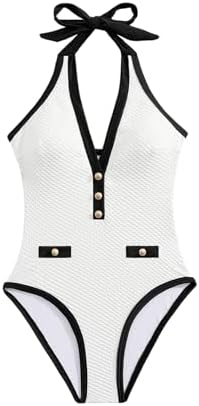 One Piece Swimsuit Textured Halter Neck Tummy Control