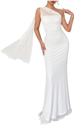 One Shoulder Bodycon Mesh Dress Ruched Fishtail Formal