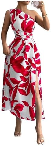 One Shoulder Floral Boho Maxi Dress Sleeveless Vacation A