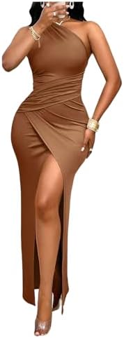 One Shoulder Sleeveless Wrap Dress Split Ruched Cocktail
