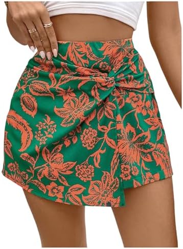 Paisley Print Twist Front Boho Skorts High Waist Summer