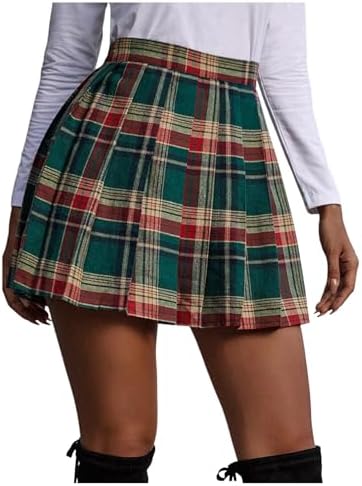 Plaid Print Skater Skirt Uniform Pleated Hem High Waist