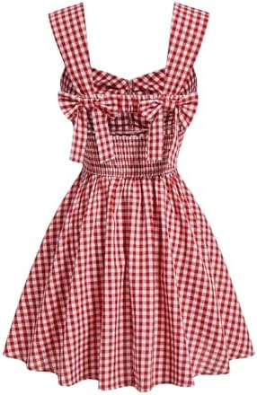 Plaid Ruched Bust Sleeveless Bowknot Pleated Short Dresses