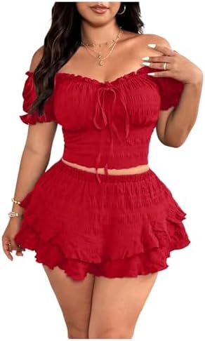 Plus Size 2 Piece Outfit Going Out Off The Shoulder Crop